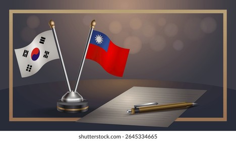 Pequena bandeira nacional da Coreia do Sul e bandeira de Taiwan Relação, Modelo banner vetor Ilustração