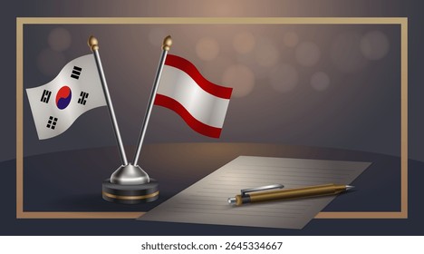 Pequena bandeira nacional da Coreia do Sul e bandeira do Taiti Relação, Modelo banner vetor Ilustração
