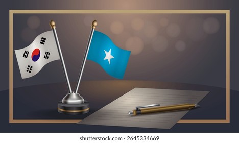 Pequena bandeira nacional da Coreia do Sul e bandeira da Somália Relação, Modelo banner vetor Ilustração
