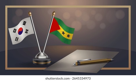 Small national flag of South Korea and Sao Tome and Principe flag Relation, Template banner vector Illustration