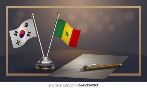 Pequena bandeira nacional da Coreia do Sul e Senegal bandeira Relação, Modelo banner vetor Ilustração