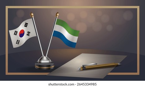 Pequena bandeira nacional da Coreia do Sul e Serra Leoa bandeira Relação, Modelo banner vetor Ilustração