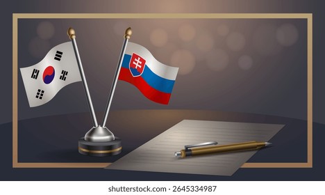 Small national flag of South Korea and Slovakia flag Relation, Template banner vector Illustration