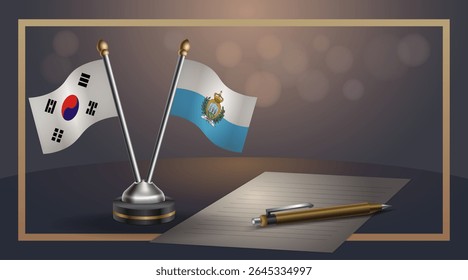 Small national flag of South Korea and San Marino flag Relation, Template banner vector Illustration