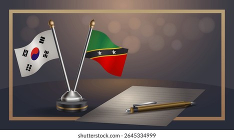 Small national flag of South Korea and ST. Kitts Nevis flag Relation, Template banner vector Illustration