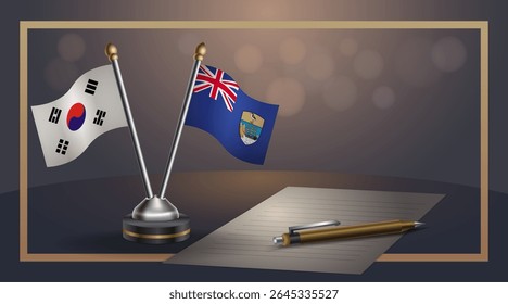 Pequena bandeira nacional da Coreia do Sul e ST. Helena flag Relação, Modelo banner vetor Ilustração