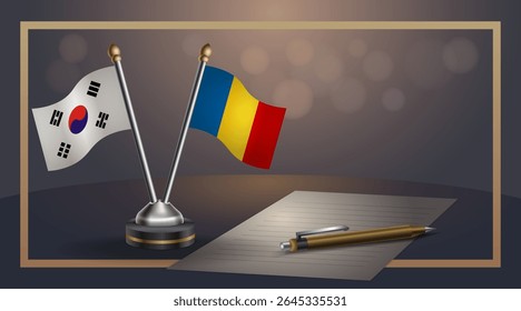 Small national flag of South Korea and Romania flag Relation, Template banner vector Illustration