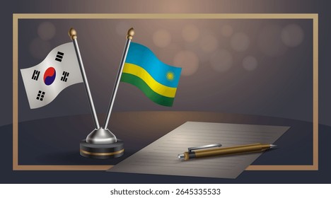 Pequena bandeira nacional da Coreia do Sul e Ruanda bandeira Relação, Modelo banner vetor Ilustração
