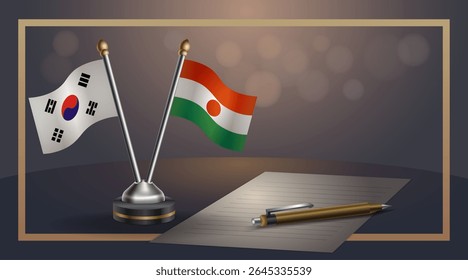 Small national flag of South Korea and Niger flag Relation, Template banner vector Illustration