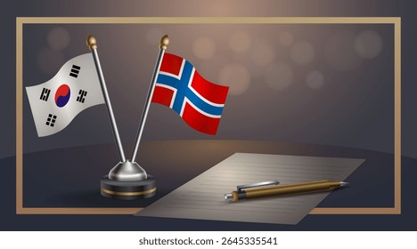 Small national flag of South Korea and Norway flag Relation, Template banner vector Illustration