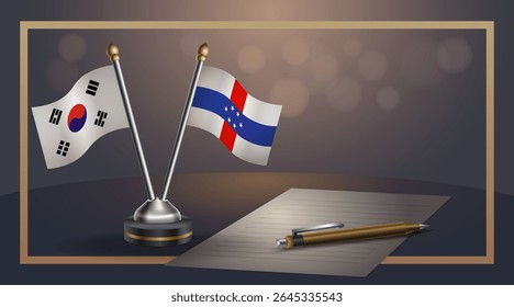 Bandeira nacional pequena da Coreia do Sul e Antilhas Holandesas bandeira Relação, Modelo banner vetor Ilustração