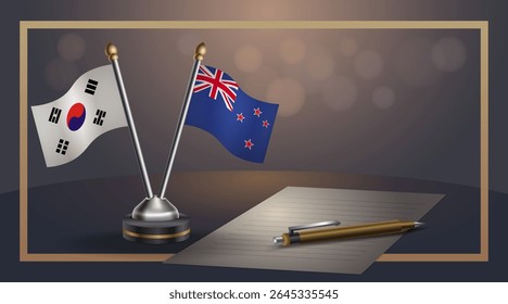 Small national flag of South Korea and New Zealand flag Relation, Template banner vector Illustration