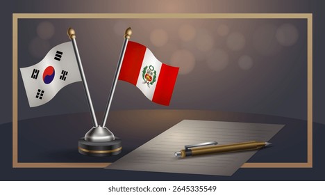 Small national flag of South Korea and Peru flag Relation, Template banner vector Illustration
