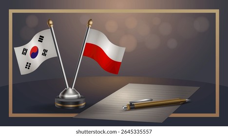 Bandeira nacional pequena da Coreia do Sul e da Polônia Bandeira Relação, Modelo banner vetor Ilustração