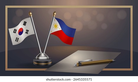 Small national flag of South Korea and Philippines flag Relation, Template banner vector Illustration