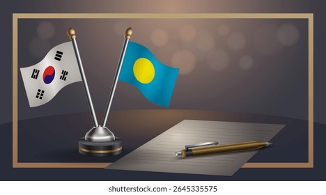 Small national flag of South Korea and Palau flag Relation, Template banner vector Illustration
