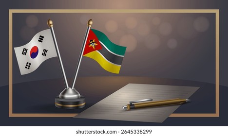 Pequena bandeira nacional da Coreia do Sul e bandeira de Moçambique Relação, Modelo banner vetor Ilustração