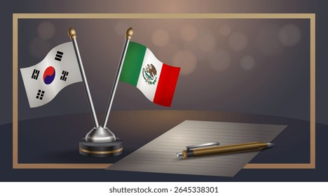 Bandeira nacional pequena da Coreia do Sul e México Bandeira Relação, Modelo banner vetorial Ilustração