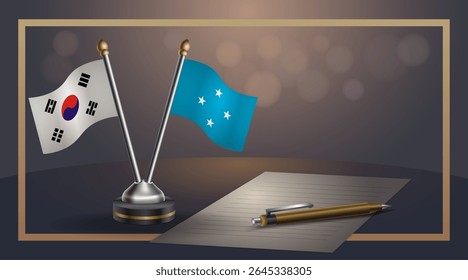 Pequena bandeira nacional da Coreia do Sul e Micronésia bandeira Relação, Modelo banner vetor Ilustração