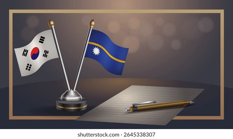 Pequena bandeira nacional da Coreia do Sul e bandeira de Nauru Relação, Modelo banner vetor Ilustração