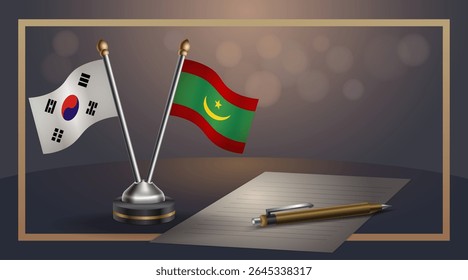 Bandeira nacional pequena da Coreia do Sul e Mauritânia bandeira Relação, Modelo banner vetor Ilustração
