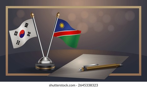 Pequena bandeira nacional da Coreia do Sul e Namíbia bandeira Relação, Modelo banner vetor Ilustração