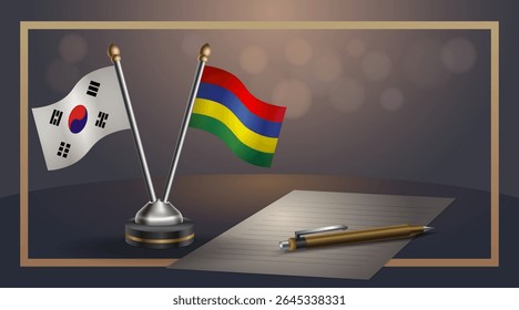Pequena bandeira nacional da Coreia do Sul e Maurício bandeira Relação, Modelo banner vetor Ilustração