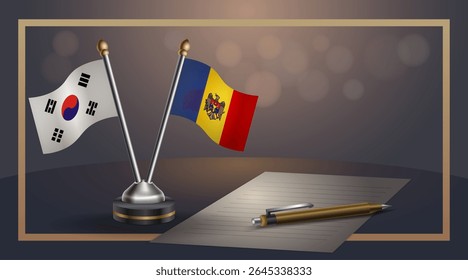 Pequena bandeira nacional da Coreia do Sul e bandeira da Moldávia Relação, Modelo banner vetor Ilustração