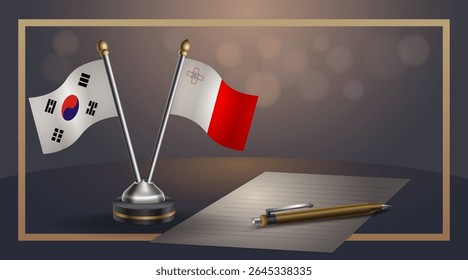 Small national flag of South Korea and Malta flag Relation, Template banner vector Illustration