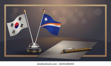 Bandeira nacional pequena da Coreia do Sul e Ilhas Marshall bandeira Relação, Modelo banner vetor Ilustração
