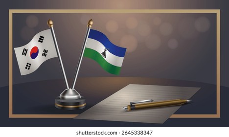 Small national flag of South Korea and Lesotho flag Relation, Template banner vector Illustration