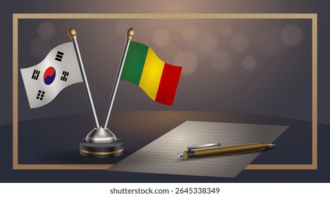 Pequena bandeira nacional da Coreia do Sul e Mali bandeira Relação, Modelo banner vetor Ilustração