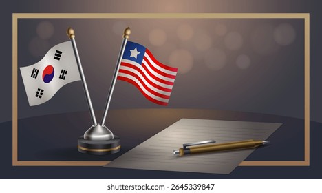 Bandeira nacional pequena da Coreia do Sul e Libéria bandeira Relação, Modelo banner vetor Ilustração