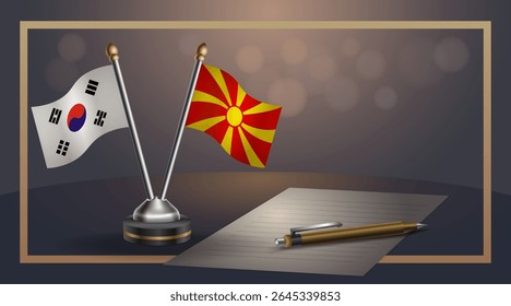 Pequena bandeira nacional da Coreia do Sul e Macedônia bandeira Relação, Modelo banner vetor Ilustração