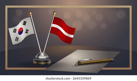 Bandeira nacional pequena da Coreia do Sul e Letônia bandeira Relação, Modelo banner vetor Ilustração