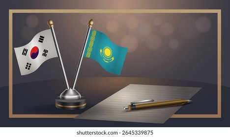 Bandeira nacional pequena da Coreia do Sul e Cazaquistão bandeira Relação, Modelo banner vetor Ilustração