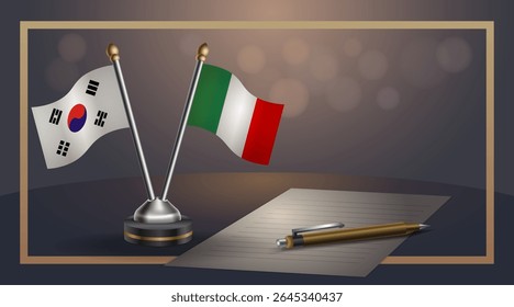 Small national flag of South Korea and Italy flag Relation, Template banner vector Illustration