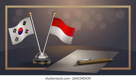 Small national flag of South Korea and Indonesia flag Relation, Template banner vector Illustration