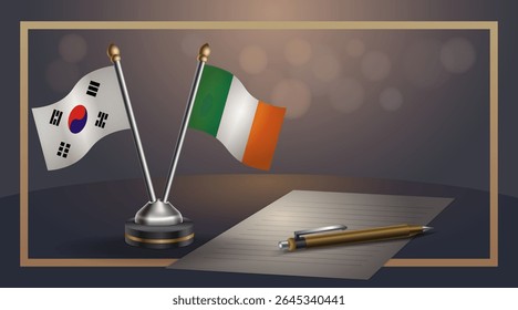 Small national flag of South Korea and Ireland, flag Relation, Template banner vector Illustration