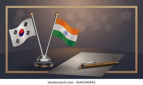 Small national flag of South Korea and India flag Relation, Template banner vector Illustration