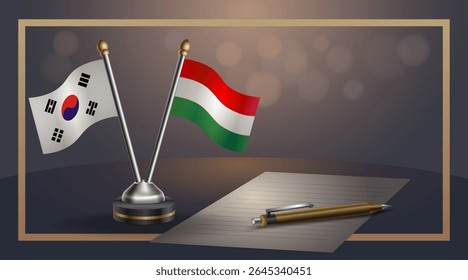 Small national flag of South Korea and Hungary flag Relation, Template banner vector Illustration