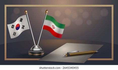 Pequena bandeira nacional da Coreia do Sul e bandeira do Irã Relação, Modelo banner vetor Ilustração