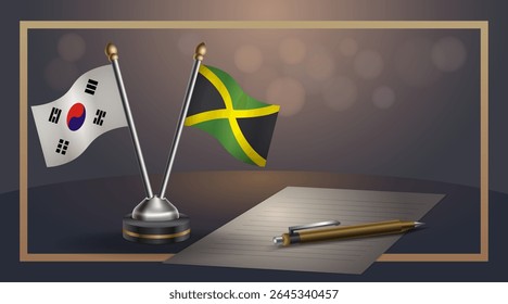 Pequena bandeira nacional da Coreia do Sul e bandeira da Jamaica Relação, Modelo banner vetor Ilustração