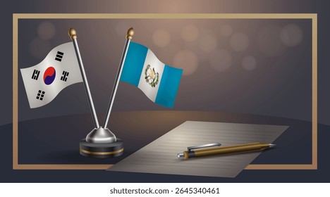 Pequena bandeira nacional da Coreia do Sul e Guatemala bandeira Relação, Modelo banner vetor Ilustração