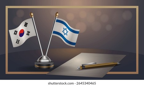 Pequena bandeira nacional da Coreia do Sul e Israel bandeira Relação, Modelo banner vetor Ilustração