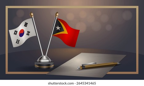 Small national flag of South Korea and East Timor flag Relation, Template banner vector Illustration