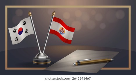 Small national flag of South Korea and French Polynesia flag Relation, Template banner vector Illustration