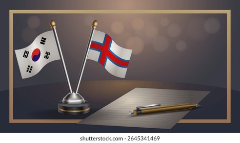 Small national flag of South Korea and Faroe Islands flag Relation, Template banner vector Illustration