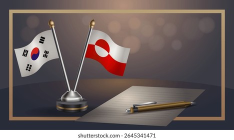 Small national flag of South Korea and Greenland flag Relation, Template banner vector Illustration