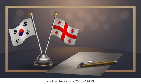 Small national flag of South Korea and Georgia Republic flag Relation, Template banner vector Illustration